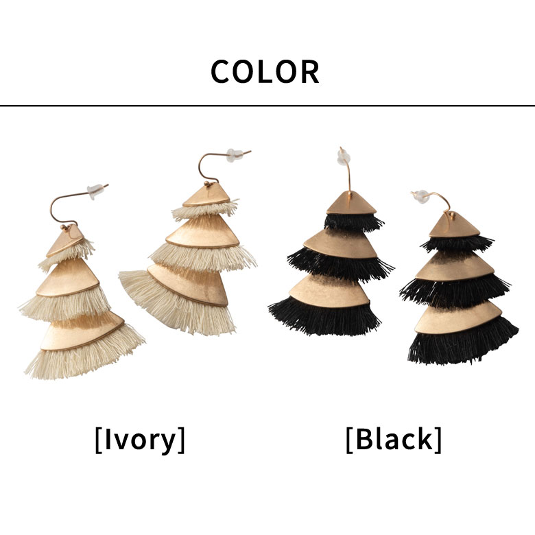 黒のビーズ付きフリンジアクセサリー メール便対応】デザインフリンジピアス 白 黒 フリンジ