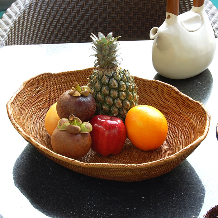 アタで編まれた楕円形のバスケット オーバルボウル  アジアン雑貨 果物かご