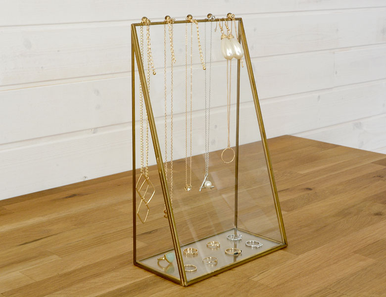 ガラスと真鍮でできたアクセサリースタンドケース(63200) 【ガラス アクセサリースタンド ディスプレイ 小物入れ 小物収納 アジアン雑貨】