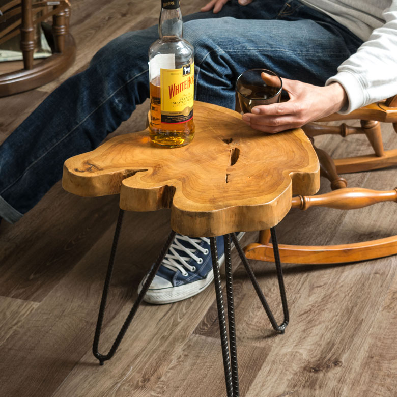 サイドテーブル 切り株天板 木製 アイアン脚 幅40cm ブラウン 茶