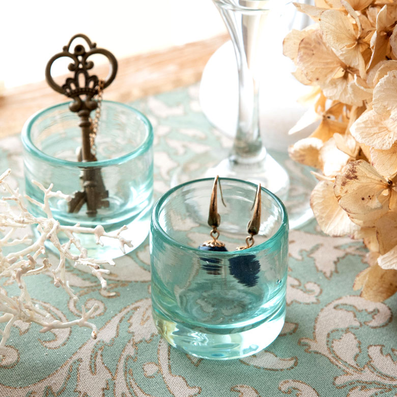 手作りガラスの小さな アジアン 筒型ケース[10001]【アジアンお香たて