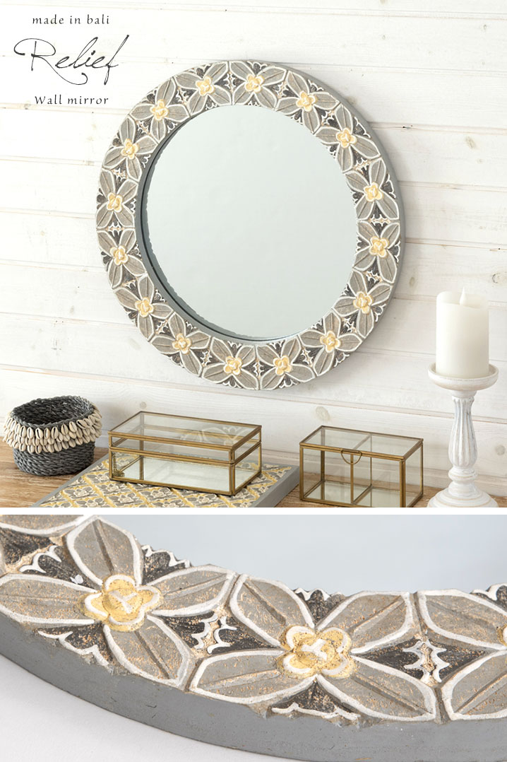 木彫り 鏡 ミラー - 鏡(壁掛け式)
