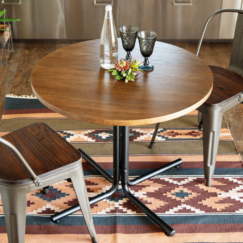 カフェ風テーブル 木製 スチール ブラウン ラウンド 直径80cm カフェ