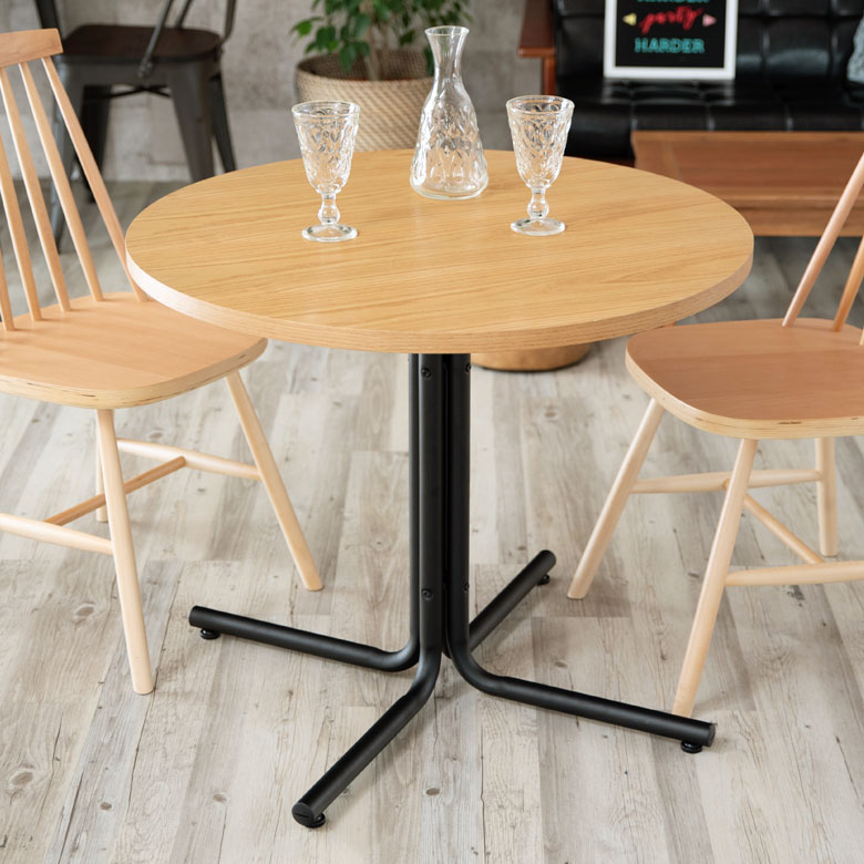 カフェ風テーブル 木製 スチール ナチュラル ラウンド 直径80cm [91360