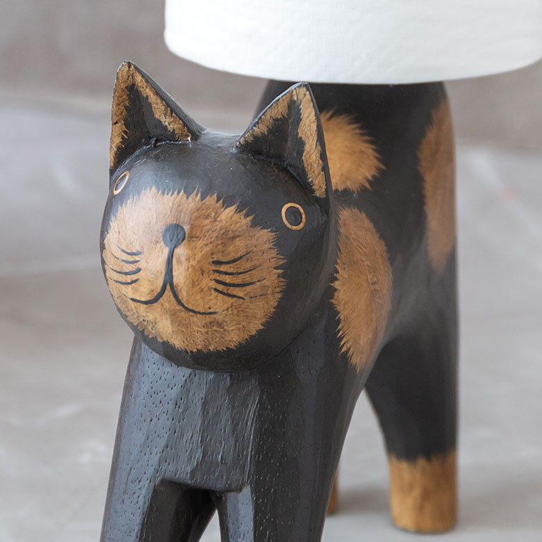 トイレットペーパーホルダー バリ ネコ 猫 置物 天然木 木彫り