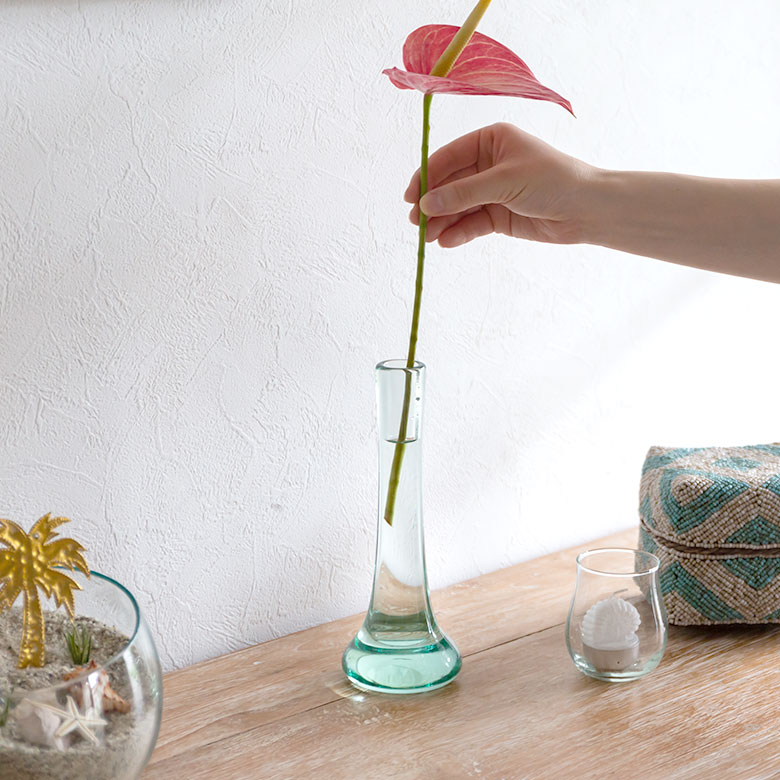 一輪挿し 花瓶 ガラス グリーン 緑 ブルー 水色 クリア ミント 約 Ｗ