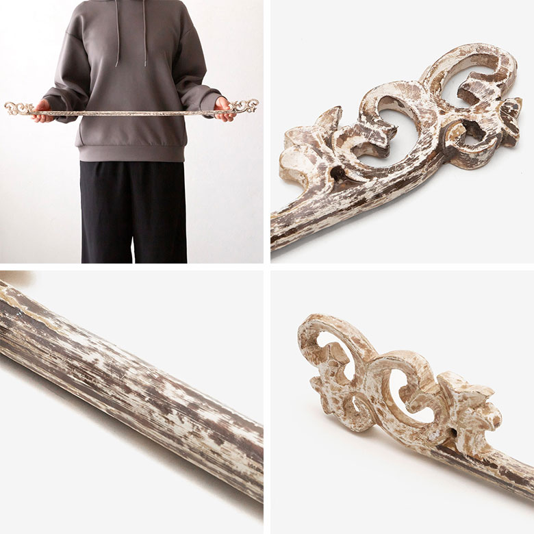 木製の アジアン イカットハンガー[Gタイプ]アンティークホワイト