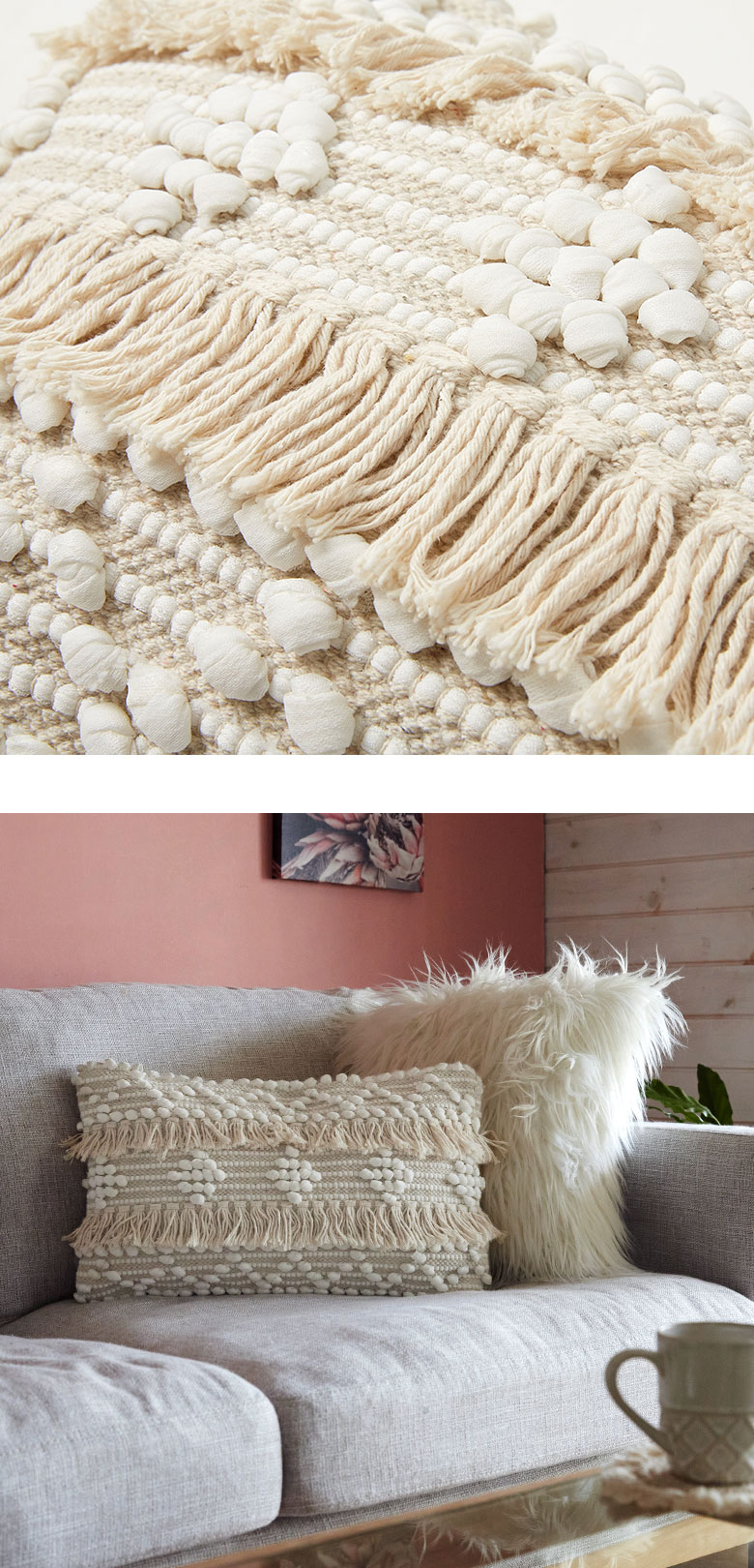 クッションカバー コットン ハンドルーム（手織り） 30×50cm フリンジ デザイン アイボリー Raha ラーハ [34478]【 長方形 横長  クッション用カバー ソファ ベッド アウトドア リビング 寝室 おしゃれ BOHO ボーホー モロッカン アジアン アジアン雑貨 エスニック ... 白の中国の伝統的な美しさの絵 インサートのクッション・カバー/装飾贈り物がセットした家のソファ、枕を放り投げます