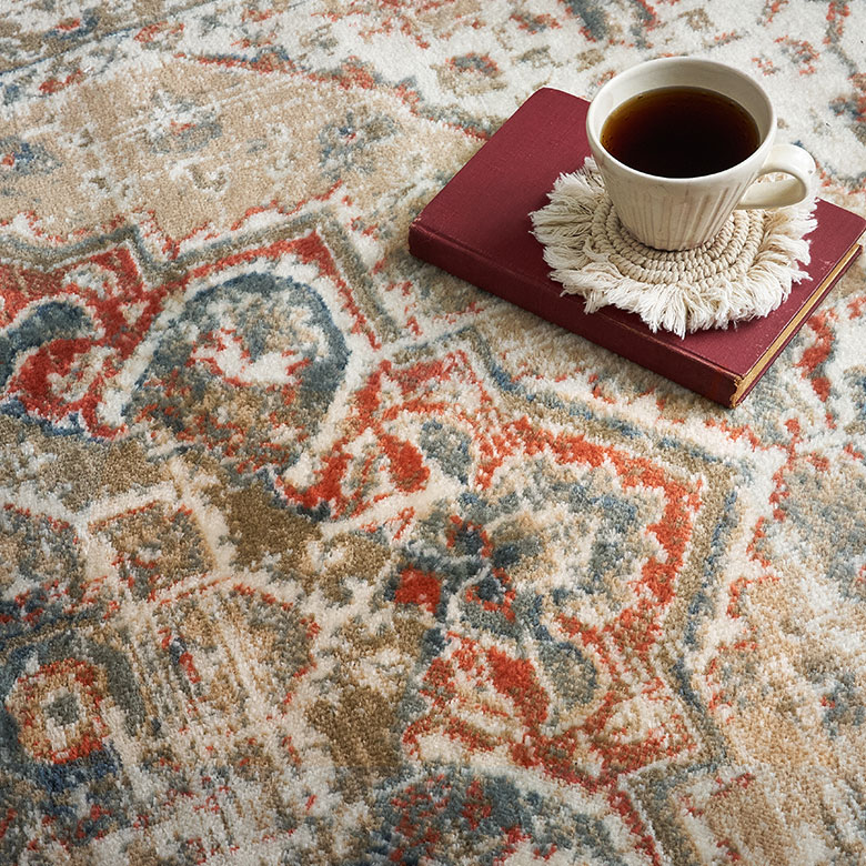 ペルシャ絨毯風のメダリオンデザインラグ