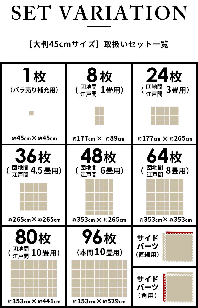 高品質 天然 コルクマット 大粒 大判 45cm 8mm厚 96枚 セット 本間 10