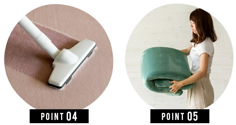 掃除掛けがラグ。軽量で持ち運び簡単