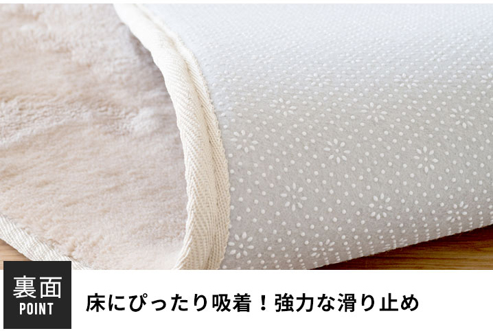 床にぴったり吸着！強力な滑り止め。裏面のポイント。