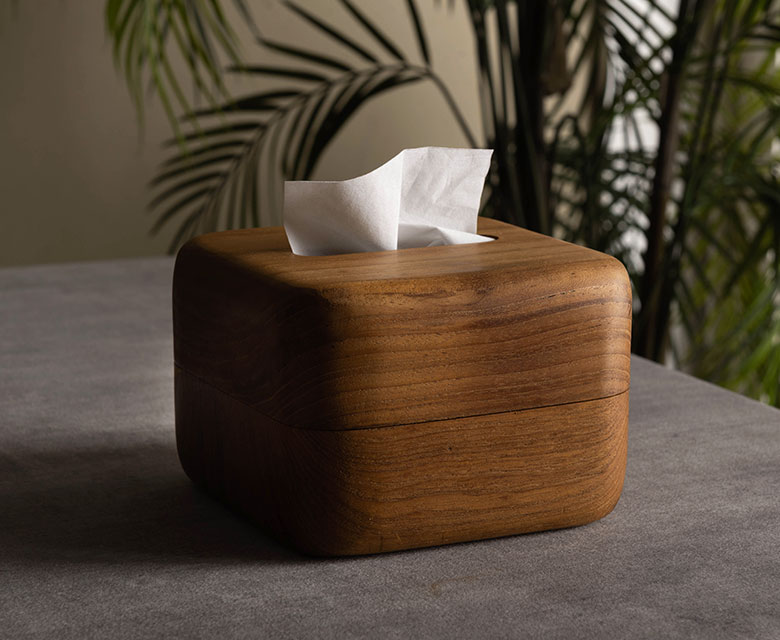 AYUNA アユナシリーズ］チーク無垢材 ティッシュケース 正方形 ハーフ