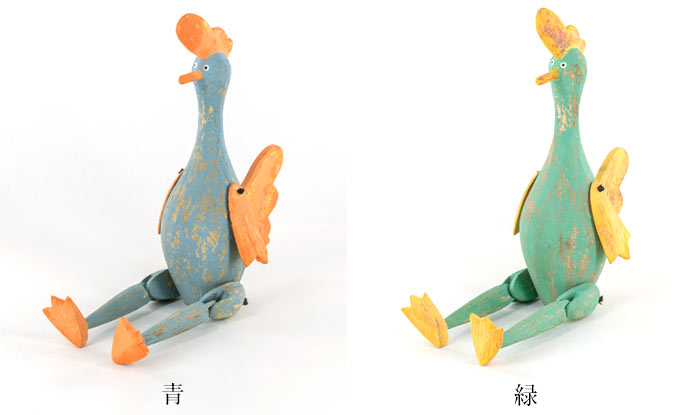 手足が動かせる木彫りのパペット人形[ニワトリ] インテリア置物 木彫りの動物 木製オブジェ アニマルオブジェ バリ アジアン雑貨