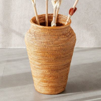 アタで編まれた花瓶型バスケット[高さ約29cm][2002]【造花 花瓶 フェイクグリーン モダン 鉢カバー おしゃれ リビング ゴミ箱 ごみ箱 ダストボックス 見えない エスニック ナチュラル リゾート アジア雑貨 バリ雑貨 