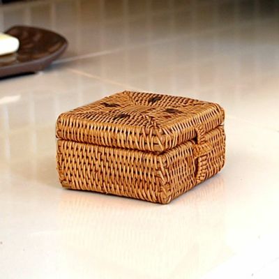 アタで編まれた長方形のフタ付き小物入れミニケース[2233 アタで編まれた長方形のフタ付き小物入れミニケース[2233