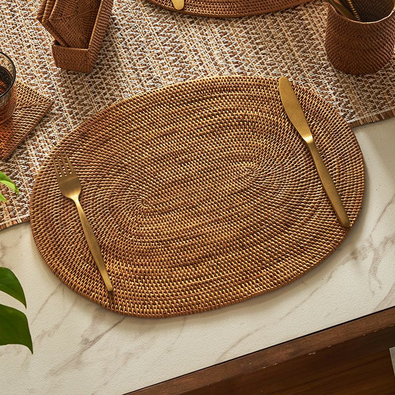 アタ製ランチョンマット バリ島産 40×30cm[オーバル型][2605 
