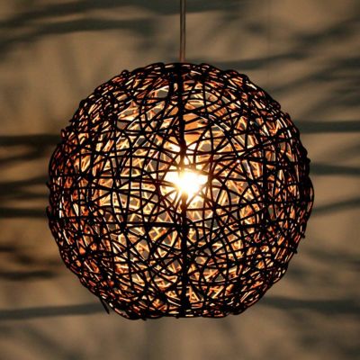 ペンダントライト リゾート 照明 ライト ランプシェード ボールタイプ 1灯 口金26 60W 籐 ラタン製 LED 対応 径34cm 高さ30cm [4333] 【 天井照明 インテリア照明 アジアンランプ ペンダント照明 照明器具 吊り下げ 