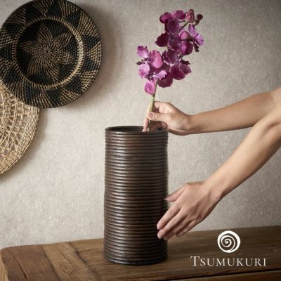 バスケット ラタン 籐 花瓶 フラワーベース 花びん 花器 約W 16cm D 16cm H 30cm ブラウン 造花 ドライフラワー アートプランツ フェイクグリーン 水入れ不可 壺 つぼ オブジェ 雑貨 インテリア おしゃれ 北欧 リゾ