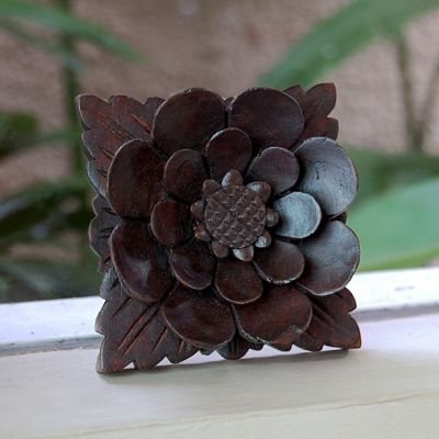 木彫りの可愛い アジアン レリーフ 9×9cm 壁掛け アート 飾り木彫りの壁掛け インテリア 欄間 木製彫刻アート パネル オブジェ ウォールデコレーション フレーム バリ 雑貨 アジア雑貨 アジアン雑貨 モダン インテ
