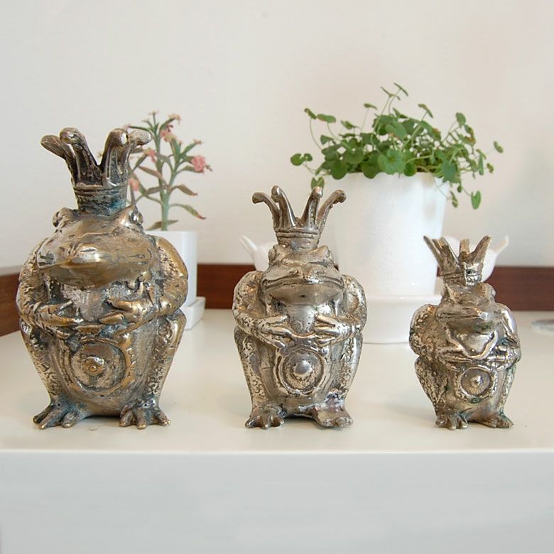 アジアンオブジェ[カエルの王様Mサイズ][9502]【かえる 蛙 王冠 真鍮製