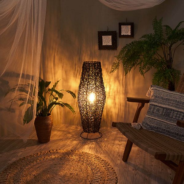 フロアライト 照明 スタンド 竹製 バンブー 高さ約120cm アジアン バリ雑貨 間接照明 おしゃれ ランプ コクーンタイプ 13566
