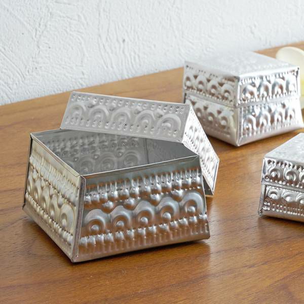 アルミの四角い アジアン ケース L 収納ボックス 収納ケース フタ付き