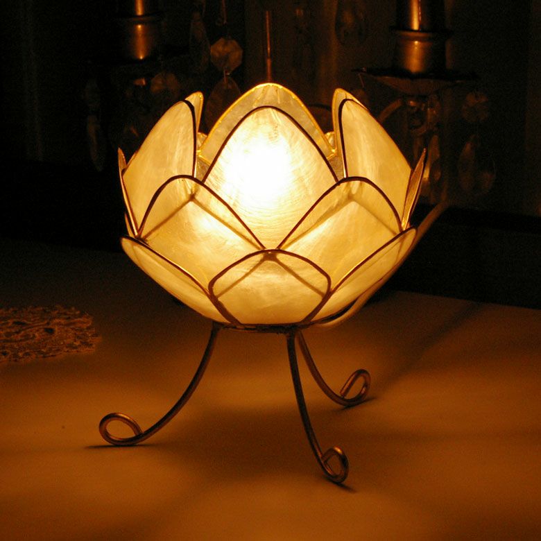 蓮をモチーフにしたカピスシェルのフラワーランプ[10290]【アジアン  