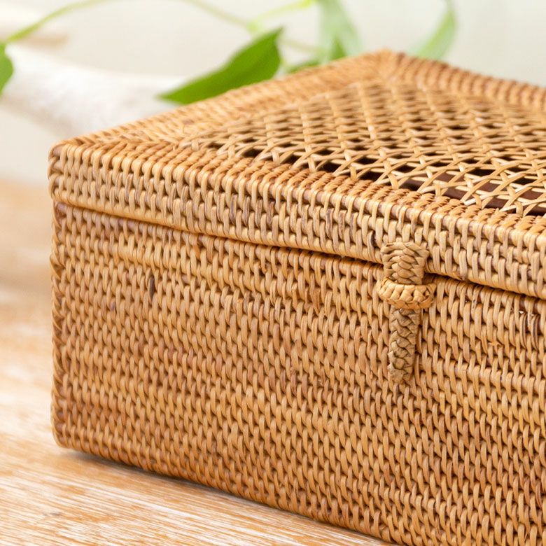 アタ製 蓋付きボックス 2個セット  アジアン雑貨   自然素材素材アタ