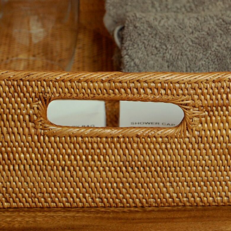 アタで編まれた少し大きな四角いトレイ型取っ手付きバスケット お盆