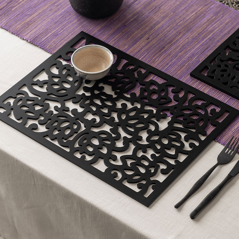 蓮の花をモチーフにしたアートパネルMULIAムリア木彫りランチョンマットランチマットプレースマットプレイスマットレリーフテーブルウェアランチョンキッチンマットアジアン雑貨ランチョンマットランチョマットおしゃれモダンアジア雑貨[11393]