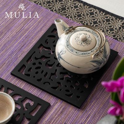 ランチョンマット 木彫り ロータス フラワー 約 W 20cm D 20cm H 1cm MULIA ムリア ランチマット プレースマット プレイスマット テーブルウェア ランチョン 鍋敷き アート パネル 木製 ウッド バリ モダン おしゃれ