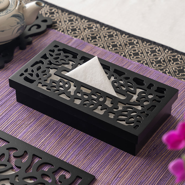 ロータスをモチーフにした彫刻アートのティッシュケーススリムタイプMULIAムリア木彫りアジア雑貨アジアン雑貨ティッシュカバーティッシュホルダーティッシュボックスカバーおしゃれ木製モダンティッシュボックスケースエスニックケース[11403]