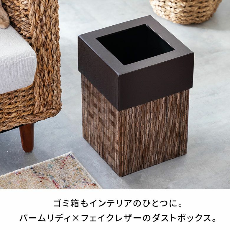 ゴミ箱 ごみ箱 ダストボックス 9L 正方形 四角形 パームリディ 約W 20.5cm D 20.5cm H 30cm ナチュラル 見えない  袋が見えない 中身 フェイクレザー 合皮 屑入れ くず入れ リビング キッチン 寝室 モダン おしゃれ 北欧 リゾート 雑貨 インテリア アジアン  ...