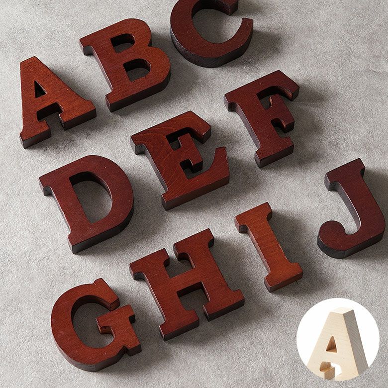 木彫りのアルファベット文字オブジェ A-J ブラウン アイボリー  ...
