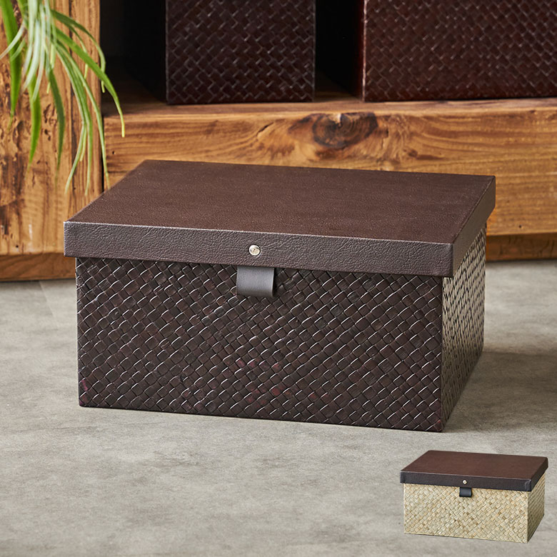 パンダンで出来たフタ付収納ボックス［M］2色展開［b-11747-b-11748］