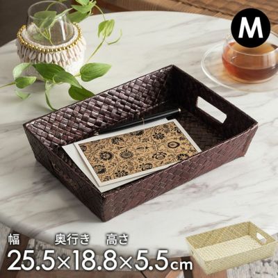 パンダンで出来た持ち手付きバスケットトレイ M 2色展開 小物入れ トレイ バリ雑貨 アジアン雑貨 インテリア おしゃれ ステーショナリー デスクトレイ 小物トレー アクセサリートレー アクセサリー アクセサリートレ