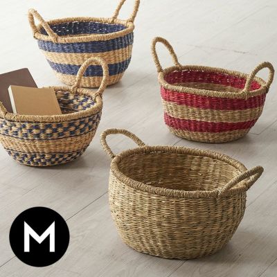 バスケット シーグラス 持ち手付き S M L 3個セット ナチュラル