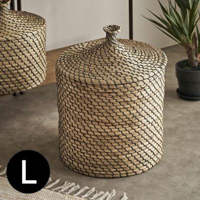 バスケット ふた付き かごバスケット ポット シーグラス 約W 35 x D 35 x H 41 cm ナチュラル 収納 蓋付き シーグラスバスケット 収納バスケット ダストボックス 荷物入れ 荷物かご おしゃれ 北欧 リゾート 雑貨 イ