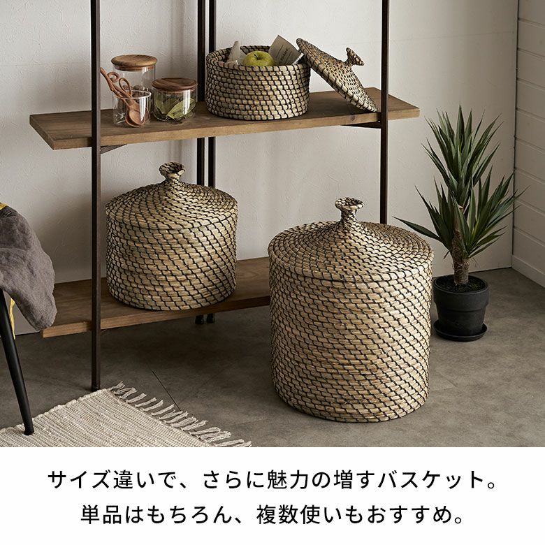 バスケット ふた付き かごバスケット ポット シーグラス 約W 29 x D 29 x H 32 cm ナチュラル 収納 蓋付き シーグラスバスケット  収納バスケット ダストボックス 荷物入れ 荷物かご おしゃれ 北欧 リゾート 雑貨 インテリア アジアン雑貨 アジアン 雑貨 [vn50575-m]