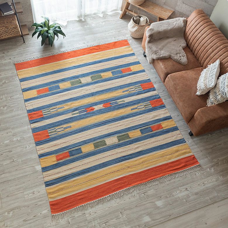 キリム ラグ ラグマット 3畳 キリム エスニック オルテガ kilim キリムラグ コットン Lサイズ 200×250cm Cタイプ コットンラグ