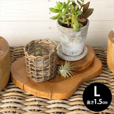 チークウッドの輪切りステージトレイ (Ｌ-約1.5cm)[約20.0x1.5cm] [11830]【アジアン雑貨のアジア工房本店】