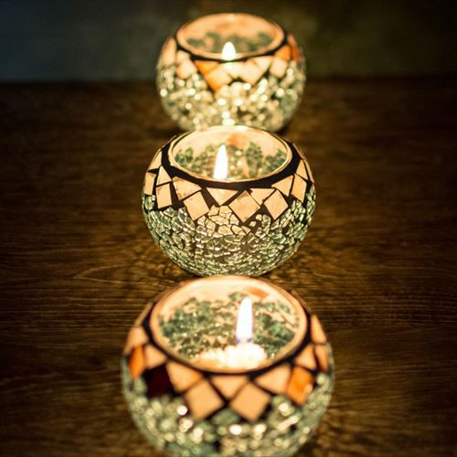 モザイクガラスのキャンドルホルダー(66020)【ろうそく立て ロウソク