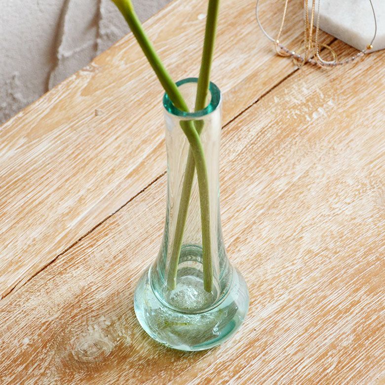 一輪挿し 花瓶 ガラス グリーン 緑 ブルー 水色 クリア ミント 約 Ｗ 9cm D 9cm H 21cm [13070-13070b]【  フラワーベース 一輪差し 花 植物 オブジェ 置物 インテリア シンプル びいどろ かわいい おしゃれ 北欧 リゾート バリ アジアン