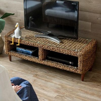 テレビ台 アバカ素材 強化ガラス天板 幅120cm 収納棚付き  [96016]【 アジアンテイスト テレビボード リビングボード テレビラック 収納棚 アジアン家具 リゾート 】