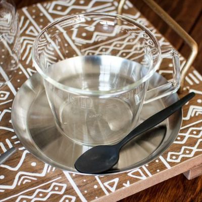 コーヒーカップ＆ソーサー 耐熱ガラス ステンレス製受け皿 220ml 電子レンジOK（ガラスのみ）  [92094]【 ガラス食器 コーヒーカップ ティーカップ 熱湯 ホット アイス レンジ コップ マグカップ ガラス製 】