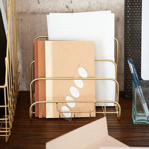 レターホルダー 卓上 仕切り付き ワイヤー ゴールド 幅19cm [66589