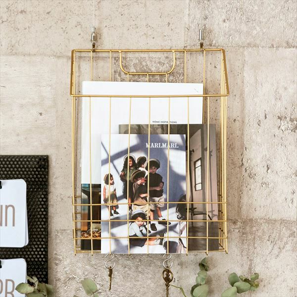 バスケット ・カゴ・ブックスタンド ワイヤーバスケット A4 ファイルボックス ゴールド 深型スリム 幅26cm