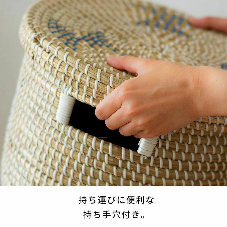 バスケットふた付き持ち手付きアフリカシーグラス製丸型39cm幅Lサイズかごバスケット収納セネガルバスケットサイザルバスケット蓋付きセネガルミニ高さ32cmおしゃれアジアン雑貨アフリカン[va51152]