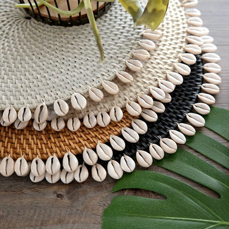 ランチョンマットラウンドラタン製シェル付き径約34cm[13498134991350014501]【プレースマットプレイスマットテーブルウエアテーブルコーディネートテーブルマットおしゃれアジアン雑貨リゾートバリ雑貨バリ島】